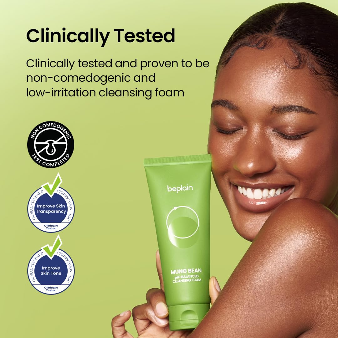 beplain Mung Bean pH-Balanced Cleansing Foam for Sensitive Skin, 5.4 fl oz