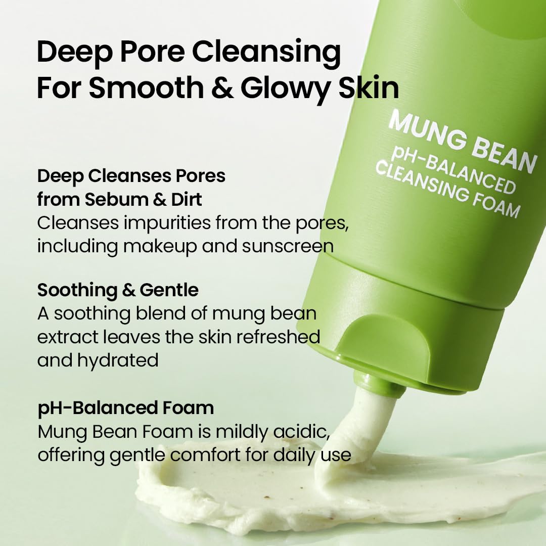 beplain Mung Bean pH-Balanced Cleansing Foam for Sensitive Skin, 5.4 fl oz