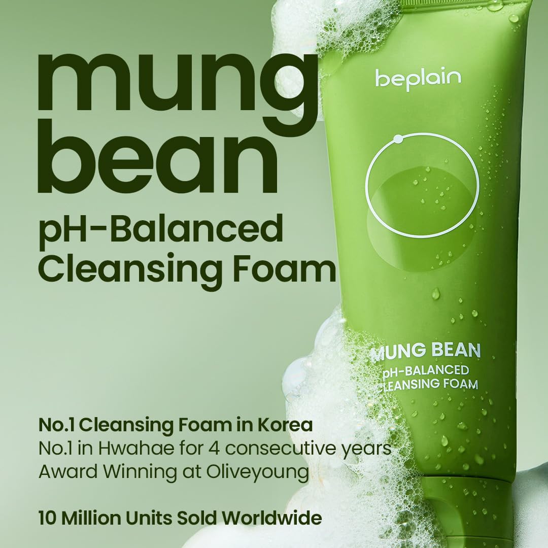beplain Mung Bean pH-Balanced Cleansing Foam for Sensitive Skin, 5.4 fl oz