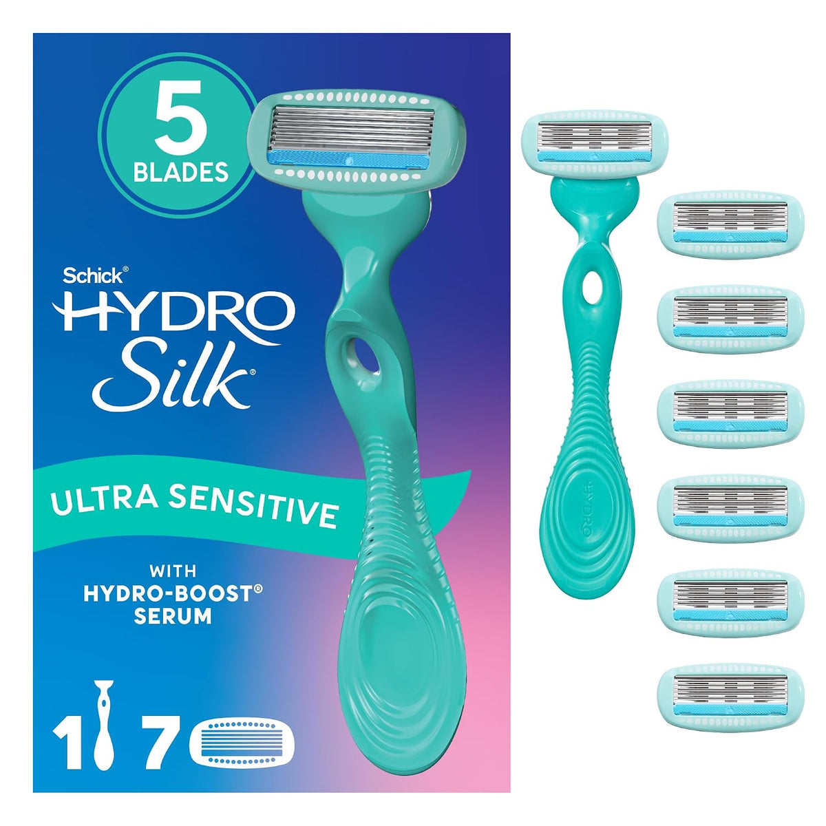 Schick Hydro Silk Ultra Sensitive Women's Razor, 1 Handle & 7 Refills
