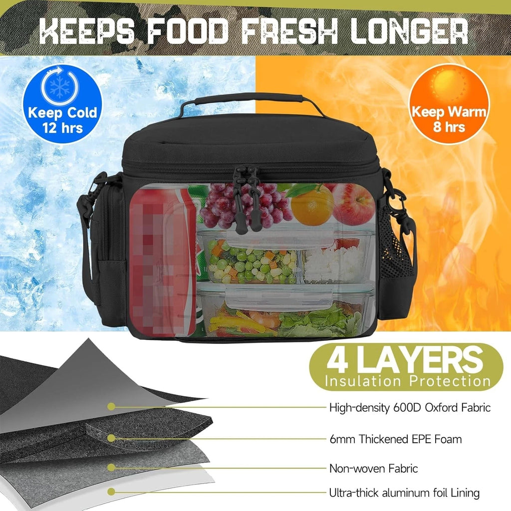 QT&QY Tactical Insulated Lunch Bag with MOLLE Webbing, Black