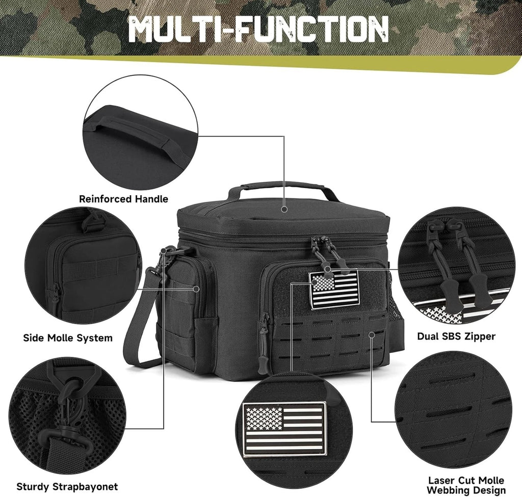 QT&QY Tactical Insulated Lunch Bag with MOLLE Webbing, Black