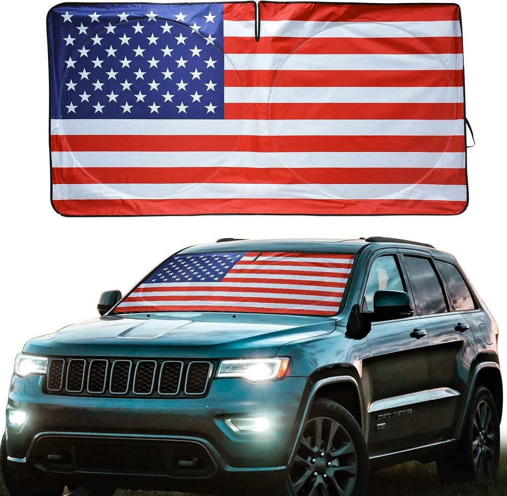 American Flag Car Windshield Sun Shade, 61 x 32