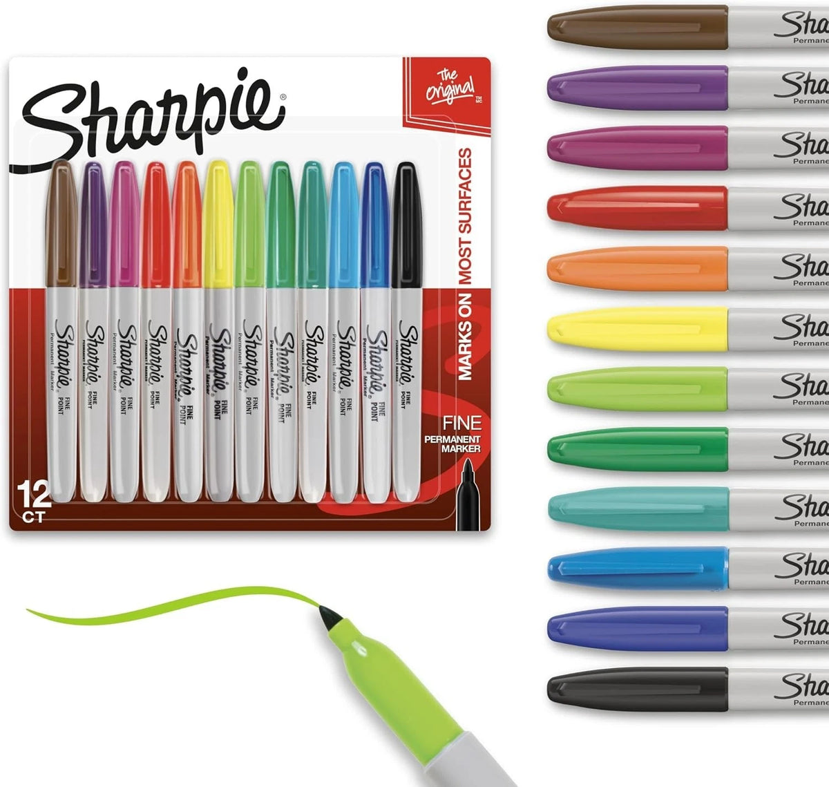 Sharpie Fine Point Permanent Markers, Assorted Colors, 12 Count