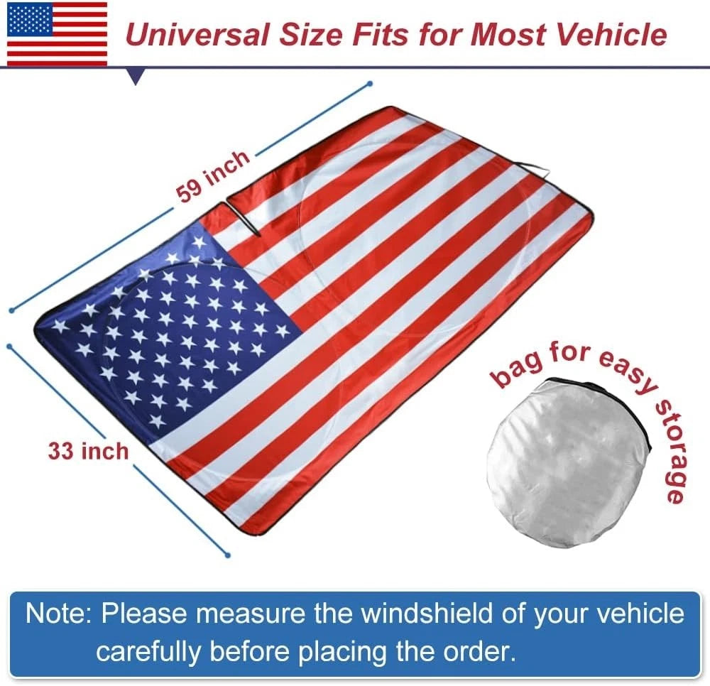 American Flag Car Windshield Sun Shade, 61 x 32
