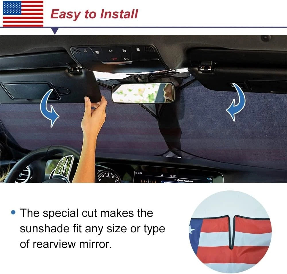 American Flag Car Windshield Sun Shade, 61 x 32