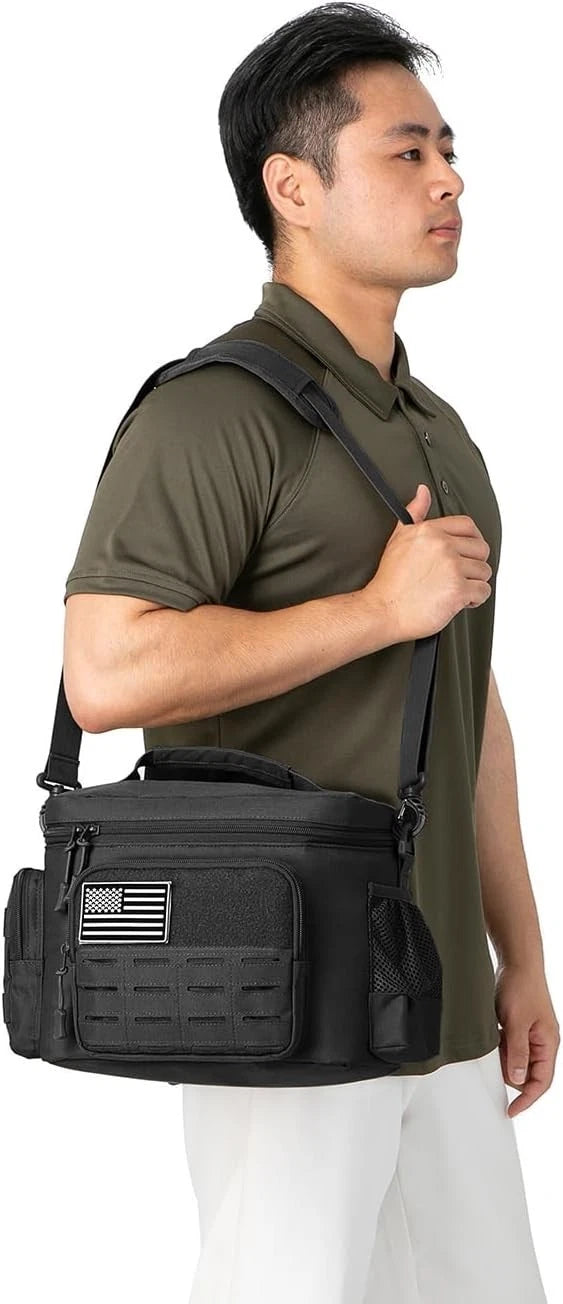 QT&QY Tactical Insulated Lunch Bag with MOLLE Webbing, Black