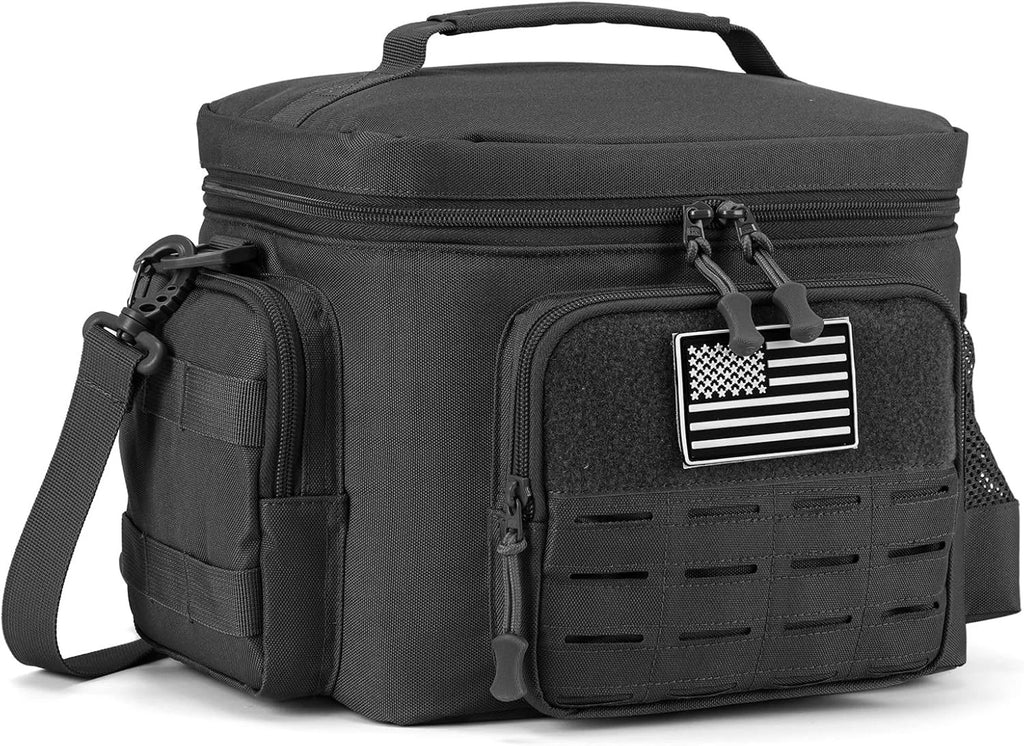 QT&QY Tactical Insulated Lunch Bag with MOLLE Webbing, Black