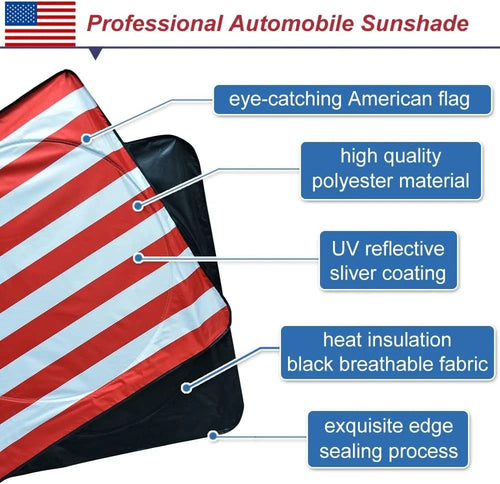 American Flag Car Windshield Sun Shade, 61 x 32