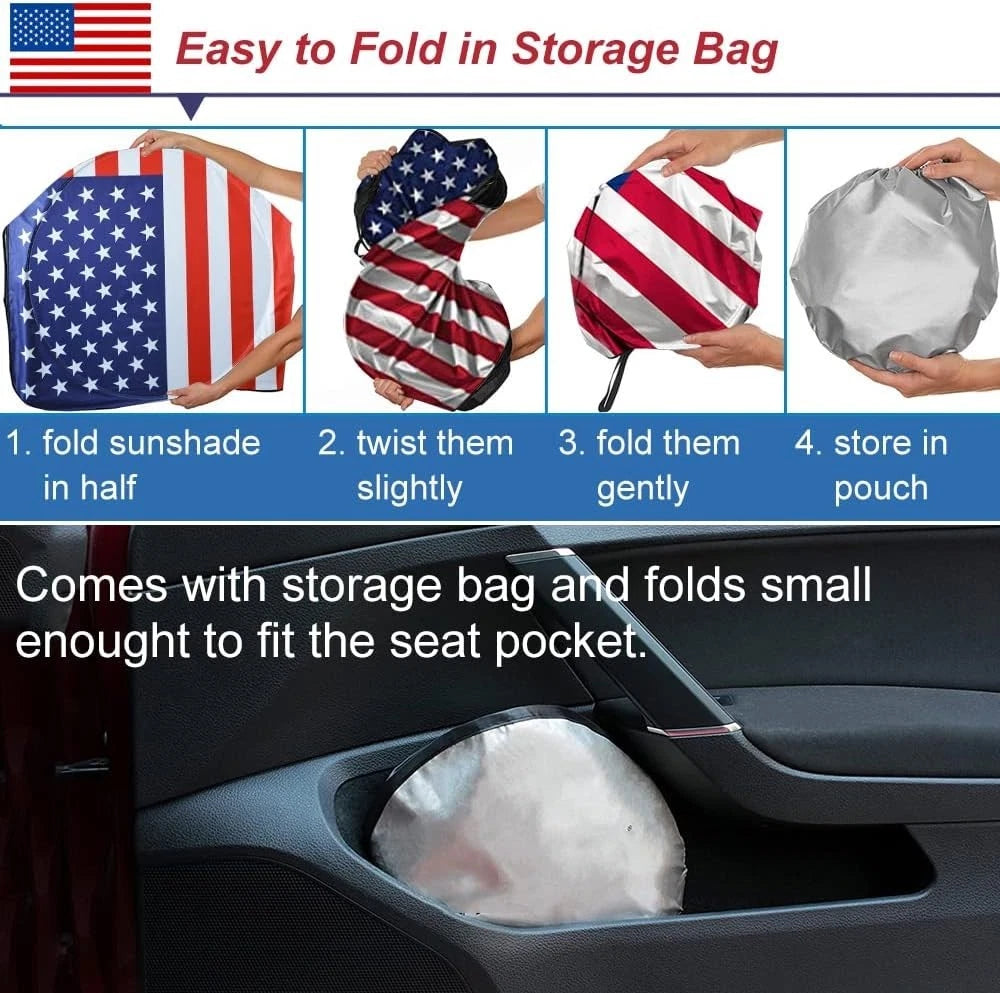 American Flag Car Windshield Sun Shade, 61 x 32