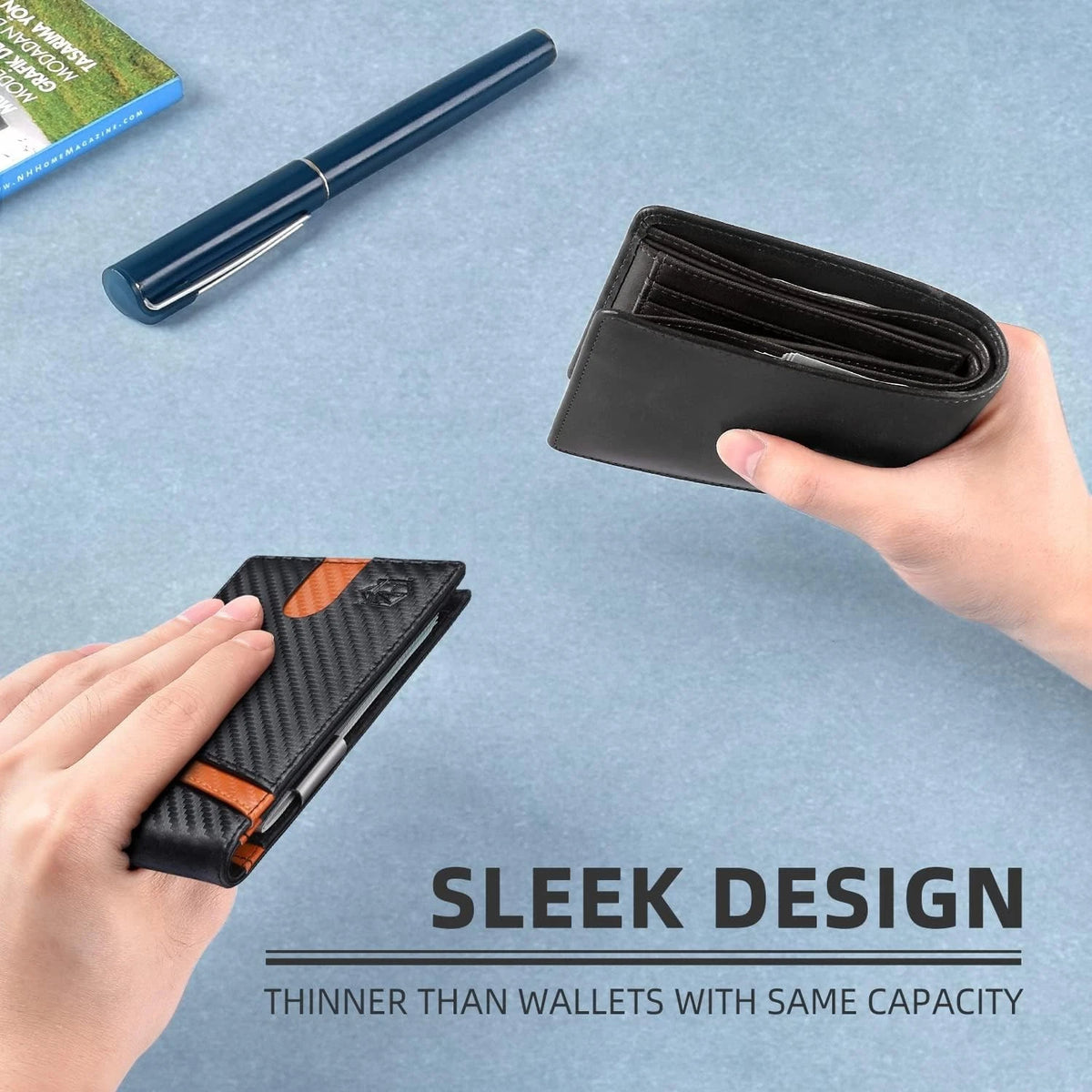 Zitahli Men's Slim Leather Bifold Wallet with Money Clip